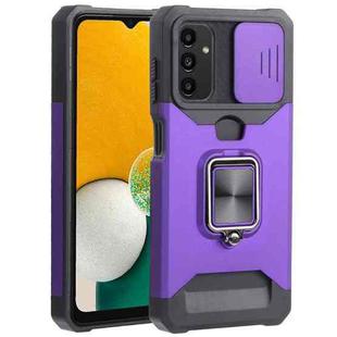 Sliding Camera Cover Design PC + TPU Shockproof Phone Case with Ring Holder & Card Slot For Samsung Galaxy A13 4G/Galaxy A13 5G /Galaxy A13 Lite/Galaxy A04/Galaxy A04S/Galaxy A04E 4G(Purple)