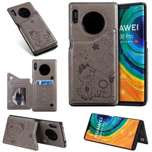 For Huawei Mate30 Pro Cat Bee Embossing Pattern Shockproof Protective Case with Card Slots & Photo Frame(Gray)