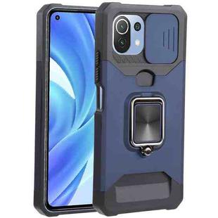 For Xiaomi Mi 11 Lite Sliding Camera Cover Design PC + TPU Shockproof Phone Case with Ring Holder & Card Slot(Blue)