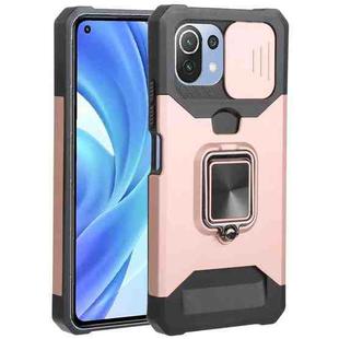 For Xiaomi Mi 11 Lite Sliding Camera Cover Design PC + TPU Shockproof Phone Case with Ring Holder & Card Slot(Rose Gold)