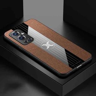 For OnePlus 9 Pro XINLI Stitching Cloth Texture Shockproof TPU Phone Case(Brown)