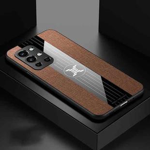 For OnePlus 9R XINLI Stitching Cloth Texture Shockproof TPU Phone Case(Brown)