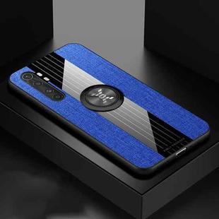 For Xiaomi Mi Note 10 Lite XINLI Stitching Cloth Texture TPU Phone Case with Ring Holder(Blue)