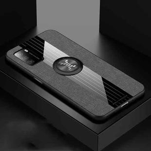 For Xiaomi Poco M3 XINLI Stitching Cloth Texture TPU Phone Case with Ring Holder(Grey)