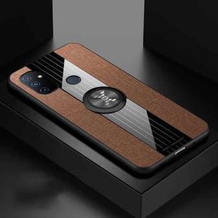 For OnePlus Nord N100 XINLI Stitching Cloth Texture TPU Phone Case with Ring Holder(Brown)