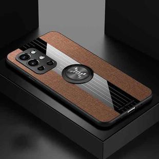 For OnePlus 9R XINLI Stitching Cloth Texture TPU Phone Case with Ring Holder(Brown)