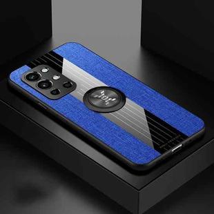 For OnePlus 9R XINLI Stitching Cloth Texture TPU Phone Case with Ring Holder(Blue)