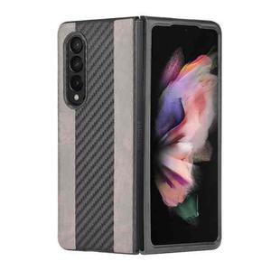 For Samsung Galaxy Z Fold3 5G Litchi Texture + Carbon Fiber Phone Case(Grey)