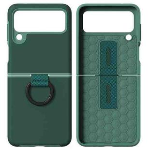 For Samsung Galaxy Z Flip3 5G 2 in 1 Skin Feel PC Phone Case with Ring Holder(Dark Night Green)