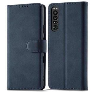 For Sony Xperia 1 III Frosted Anti-theft Brush Horizontal Flip Leather Phone Case(Dark Blue)
