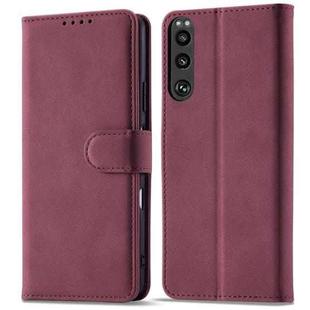 For Sony Xperia 5 III Frosted Anti-theft Brush Horizontal Flip Leather Phone Case(Wine Red)