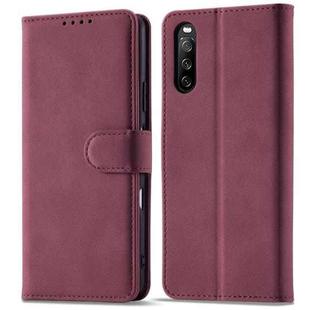 For Sony Xperia 10 III Frosted Anti-theft Brush Horizontal Flip Leather Phone Case(Wine Red)