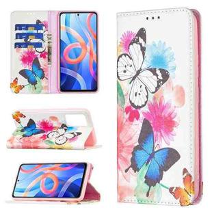 For Xiaomi Redmi Note 11 5G Colored Drawing Invisible Magnetic PU Leather Phone Case(Two Butterflies)