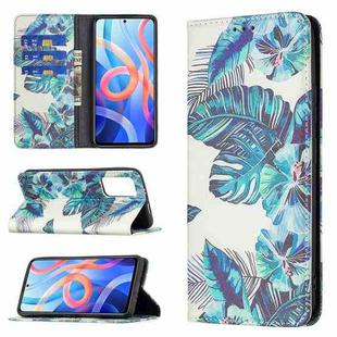 For Xiaomi Redmi Note 11 5G Colored Drawing Invisible Magnetic PU Leather Phone Case(Blue Leaf)