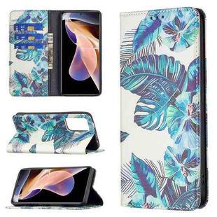 For Xiaomi Redmi Note 11 Pro 5G / 11 Pro+ 5G Colored Drawing Pattern Invisible Magnetic Leather Phone Case(Blue Leaf)