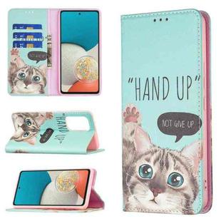 For Samsung Galaxy A53 5G Colored Drawing Pattern Invisible Magnetic PU Leather Phone Case(Cat)