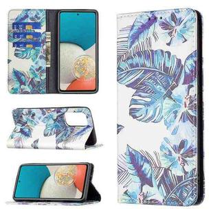 For Samsung Galaxy A53 5G Colored Drawing Pattern Invisible Magnetic PU Leather Phone Case(Blue Leaf)