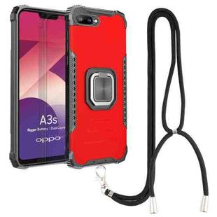 For OPPO A3s / C1 / A5 / A12e Aluminum Alloy + TPU Phone Case with Lanyard(Red)