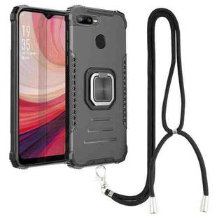 For OPPO A7 / A5S / A12 / A11K / F9 Aluminum Alloy + TPU Phone Case with Lanyard(Black)