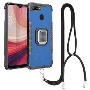 For OPPO A7 / A5S / A12 / A11K / F9 Aluminum Alloy + TPU Phone Case with Lanyard(Blue)