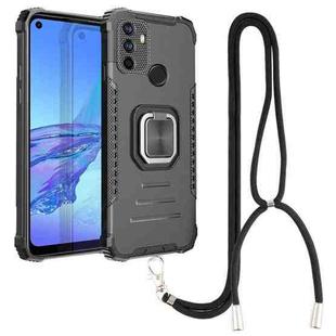 For OPPO A53 2020 / A32 Aluminum Alloy + TPU Phone Case with Lanyard(Black)