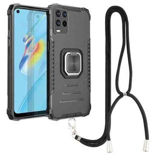 For OPPO A54 4G Aluminum Alloy + TPU Phone Case with Lanyard(Black)