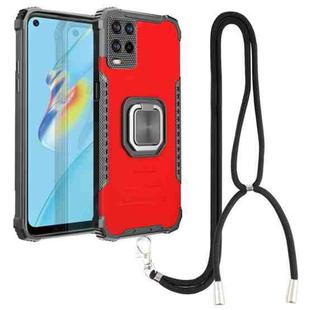 For OPPO A54 4G Aluminum Alloy + TPU Phone Case with Lanyard(Red)