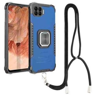 For OPPO A73 Aluminum Alloy + TPU Phone Case with Lanyard(Blue)