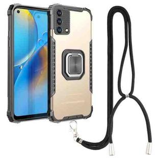 For OPPO A74 4G Aluminum Alloy + TPU Phone Case with Lanyard(Gold)