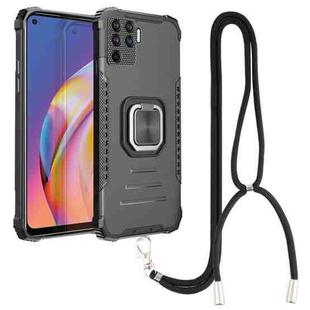 For OPPO A94 4G / Reno5 Lite / F19 Pro / Reno5 F Aluminum Alloy + TPU Phone Case with Lanyard(Black)