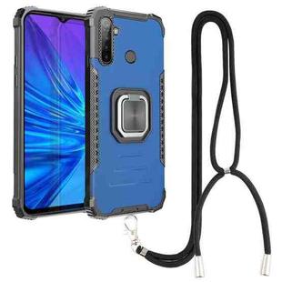 For OPPO Realme 5 Aluminum Alloy + TPU Phone Case with Lanyard(Blue)