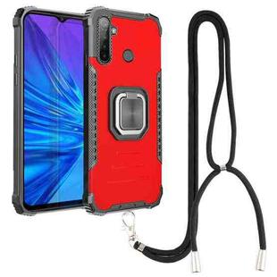 For OPPO Realme 5 Aluminum Alloy + TPU Phone Case with Lanyard(Red)