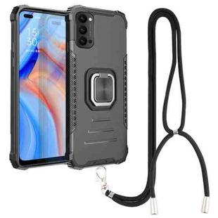 For OPPO Reno4 5G / 4G Aluminum Alloy + TPU Phone Case with Lanyard(Black)