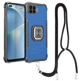 For OPPO Reno4 F Aluminum Alloy + TPU Phone Case with Lanyard(Blue)