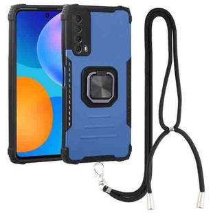 For Huawei Y7a / P Smart 2021 Aluminum Alloy + TPU Phone Case with Lanyard(Blue)