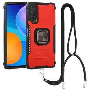 For Huawei Y7a / P Smart 2021 Aluminum Alloy + TPU Phone Case with Lanyard(Red)