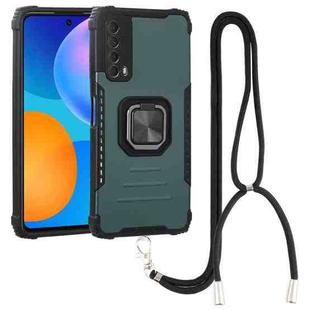 For Huawei Y7a / P Smart 2021 Aluminum Alloy + TPU Phone Case with Lanyard(Green)