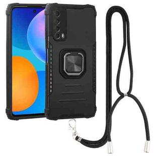 For Huawei Y7a / P Smart 2021 Aluminum Alloy + TPU Phone Case with Lanyard(Black)