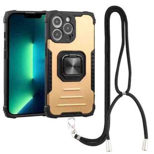 For iPhone 13 Pro Max Lanyard Aluminum TPU Case (Gold)