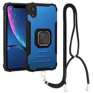 For iPhone XR Lanyard Aluminum TPU Case(Blue)