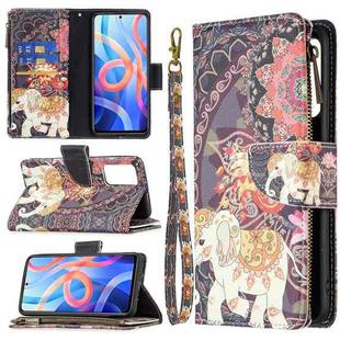 For Xiaomi Redmi Note 11 5G Colored Drawing Pattern Zipper Leather Phone Case(Flower Elephants)