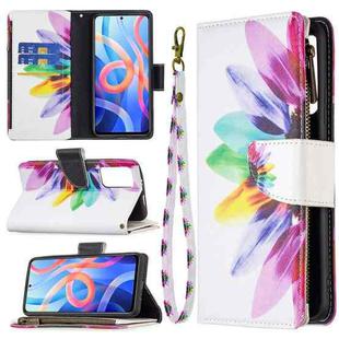 For Xiaomi Redmi Note 11 5G Colored Drawing Pattern Zipper Leather Phone Case(Sun Flower)