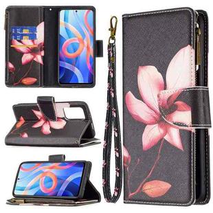 For Xiaomi Redmi Note 11 5G Colored Drawing Pattern Zipper Leather Phone Case(Lotus)