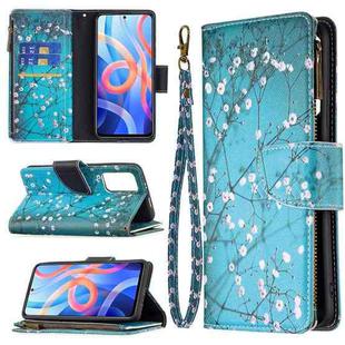 For Xiaomi Redmi Note 11 5G Colored Drawing Pattern Zipper Leather Phone Case(Plum Blossom)