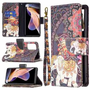 For Xiaomi Redmi Note 11 Pro / 11 Pro+ Colored Drawing Pattern Zipper Leather Phone Case(Flower Elephants)