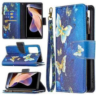 For Xiaomi Redmi Note 11 Pro / 11 Pro+ Colored Drawing Pattern Zipper Leather Phone Case(Gold Butterfly)