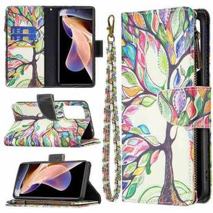 For Xiaomi Redmi Note 11 Pro / 11 Pro+ Colored Drawing Pattern Zipper Leather Phone Case(Tree)