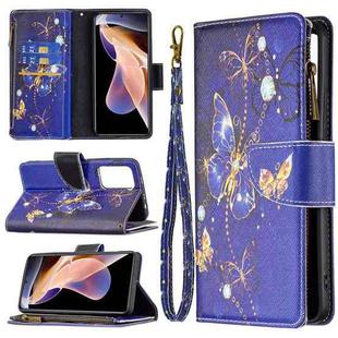 For Xiaomi Redmi Note 11 Pro / 11 Pro+ Colored Drawing Pattern Zipper Leather Phone Case(Purple Butterfly)