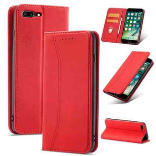 Magnetic Dual-fold Leather Case For iPhone 8 Plus / 7 Plus(Red)