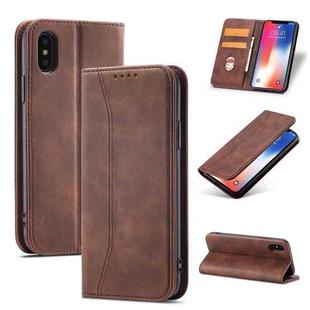 For iPhone X / XS Magnetic Dual-fold Leather Case(Coffee)